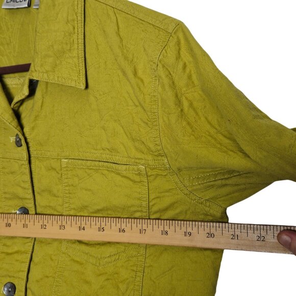 Chicos Size 1 S Yellow Textured Button-Up Jacket Cotton Lightweight Casual Fit - Picture 7 of 9